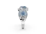 Round Three Stone Halo Engagement Ring Setting for a Fancy Blue Lab-Grown Diamond | Pavé Wave Band | Platinum