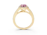 Round Halo Engagement Ring Setting for a Fancy Pink Lab-Grown Diamond | Pave Split Shank | Yellow Gold