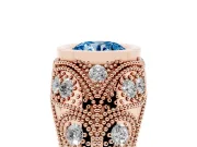 Fancy Blue Round Cut Diamond Bezel Ring Set in Rose gold with Milgrain Accent Band