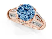 Round Vintage Milgrain Engagement Ring Setting for a Fancy Blue Lab-Grown Diamond | Hidden Halo | Rose Gold