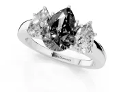 Pear-Shaped Three Stone Engagement Ring Setting for a Black Center | Plain Band | Sterling Silver