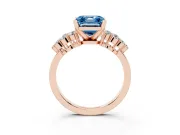 Fancy Blue Asscher Cut Diamond Cluster Engagement Ring Set in Rose gold with Pavé Band and Prong Setting
