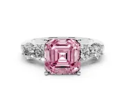 Asscher Cut Five Stone Engagement Ring Setting for a Fancy Pink Lab-Grown Diamond | Prong Set Side Stones | White Gold