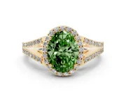 Oval Split Shank Halo Engagement Ring Setting for a Fancy Green Lab-Grown Diamond | Yellow Gold