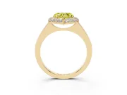 Fancy Yellow Heart Cut Diamond Halo Engagement Ring Set in Yellow gold with Solitaire Band and Prong Setting