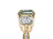 Asscher Cut Three Stone Engagement Ring Setting for a Fancy Green Lab-Grown Diamond | Tapered Pave Band | Yellow Gold