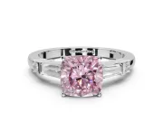 Cushion Cut Tapered Baguette Engagement Ring Setting for a Fancy Pink Lab-Grown Diamond | Sterling Silver