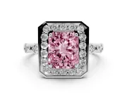 Radiant Cut Vintage Halo Engagement Ring Setting for a Fancy Pink Lab-Grown Diamond | Bezel Station Shoulders | Platinum