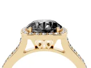 Round Pavé Halo Engagement Ring Setting for a Black Center | Yellow Gold