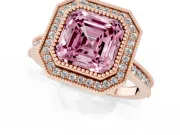 Asscher Cut Vintage Milgrain Halo Engagement Ring Setting for a Fancy Pink Lab-Grown Diamond | Bezel Head | Rose Gold