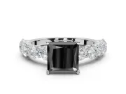 Princess Cut Side Stone Engagement Ring Setting for a Black Center | White Gold