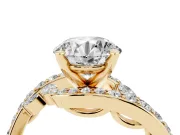 Round Cut Diamond Solitaire Ring Set in Yellow gold with Pavé Twist Band and Secure Prong Setting