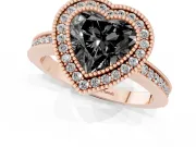 Fancy Black Heart Cut Diamond Round Halo Ring Set in Rose gold with Pavé Band