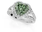 Heart-Shaped Halo Pavé Engagement Ring Setting for a Fancy Green Lab-Grown Diamond | Narrow Split Shank | Platinum