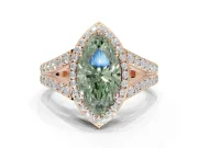 Marquise Halo Pavé Engagement Ring Setting for a Fancy Green Lab-Grown Diamond | Narrow Split Shank | Rose Gold
