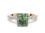 Radiant Cut Graduated Side Stone Engagement Ring Setting for a Fancy Green Lab-Grown Diamond | Yellow Gold