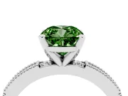 Fancy Green Cushion Cut Diamond Solitaire Ring Set in Platinum with Slim Pavé Band and Prong Setting