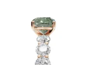 Cushion Cut Side Stone Engagement Ring Setting for a Fancy Green Lab-Grown Diamond | Scalloped Prong Accents | Rose Gold