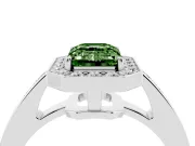 Fancy Green Emerald Cut Diamond Halo Pavé Engagement Ring Set in Platinum with Bezel Setting