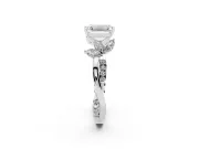 Emerald Cut Diamond Floral Vine Solitaire Engagement Ring Set in White gold with Marquise Leaves