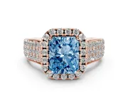 Radiant Cut Pavé Engagement Ring Setting for a Fancy Blue Lab-Grown Diamond | Wide Three-Row Band | Rose Gold