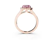 Fancy Pink Heart Cut Halo Round Diamond Solitaire Ring Set in Rose gold with Pavé Band and Prong Setting