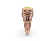 Fancy Yellow Round Cut Diamond Bezel Ring Set in Rose gold with Milgrain Accent Band