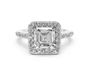 Asscher Cut Pavé Halo Engagement Ring Setting | White Gold