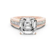 Asscher Cut Diamond Solitaire Ring Set in Rose gold with Channel-Set Band and Prong Setting