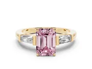 Emerald Cut Three Stone Engagement Ring Setting for a Fancy Pink Lab-Grown Diamond | Tapered Baguettes | Yellow Gold