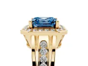 Asscher Cut Halo Engagement Ring Setting for a Fancy Blue Lab-Grown Diamond | Channel-Set Split Shank | Yellow Gold