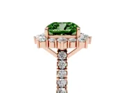Cushion Cut Scalloped Halo Engagement Ring Setting for a Fancy Green Lab-Grown Diamond | Single Row Pave | Rose Gold