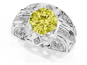 Round Art Deco Engagement Ring Setting for a Fancy Yellow Lab-Grown Diamond | Sterling Silver