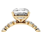 Asscher Cut Pavé Solitaire Engagement Ring Setting | Alternating Accents | Yellow Gold