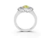 Fancy Yellow Three-Stone Marquise Cut Diamond Ring Set in White gold with Matching Prong Settings and Plain Band