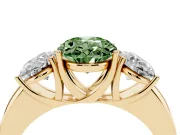Oval Three Stone Engagement Ring Setting for a Fancy Green Lab-Grown Diamond | Matching Side Stones | Yellow Gold