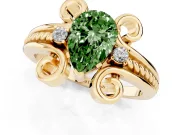 Fancy Green Pear Cut Diamond Twisted Band Solitaire Ring Set in Yellow gold with Scroll Prongs
