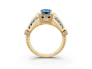 Emerald Cut Vintage Milgrain Engagement Ring Setting for a Fancy Blue Lab-Grown Diamond | Hidden Halo | Yellow Gold
