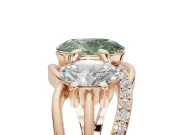Oval Three Stone Split Shank Engagement Ring Setting for a Fancy Green Lab-Grown Diamond | Matching Sides | Rose Gold