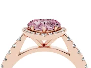 Fancy Pink Heart Cut Diamond Halo Engagement Ring Set in Rose gold with Pavé Band and Prong Setting