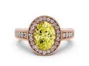 Fancy Yellow Oval Cut Diamond Halo Ring Set in Rose gold with Round Accent Halo, Pavé Band and Prong Setting