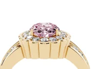 Oval Scalloped Halo Engagement Ring Setting for a Fancy Pink Lab-Grown Diamond | Double Row Band | Yellow Gold