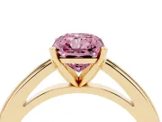 Fancy Pink Radiant Cut Diamond Solitaire Ring Set in Yellow gold with Prong Setting and Classic Band