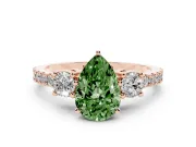 Fancy Green Three-Stone Pear Cut Diamond Pavé Band Ring Set in Rose gold with Prong Setting