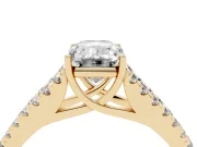 Emerald Cut Graduated Pave Split Shank Engagement Ring Setting | V Split Shoulders | Yellow Gold