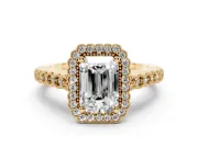 Radiant Cut Vintage Milgrain Halo Engagement Ring Setting | Beaded Pavé Shoulders | Yellow Gold