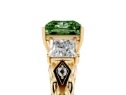 Fancy Green Princess Cut Diamond Three-Stone Ring Set in Yellow gold with Braided Band