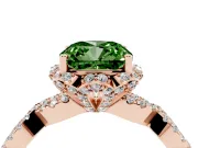 Fancy Green Cushion Cut Diamond Halo Twist Band Solitaire Ring Set in Rose gold with Prong-Set Center Stone
