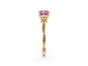 Fancy Pink Cushion Cut Diamond Solitaire Ring Set in Yellow gold with Twisted Band and Bead Prong Setting