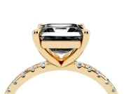 Fancy Black Asscher Cut Diamond Brilliant Solitaire Ring Set in Yellow gold with Pavé Band and Prong Setting